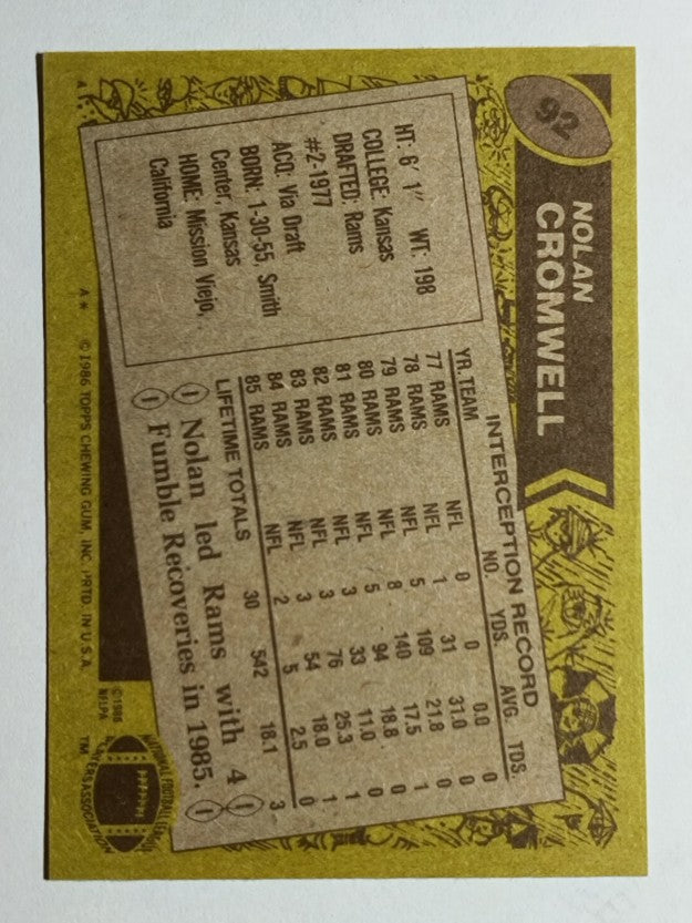 1986 Topps #92 Nolan Cromwell