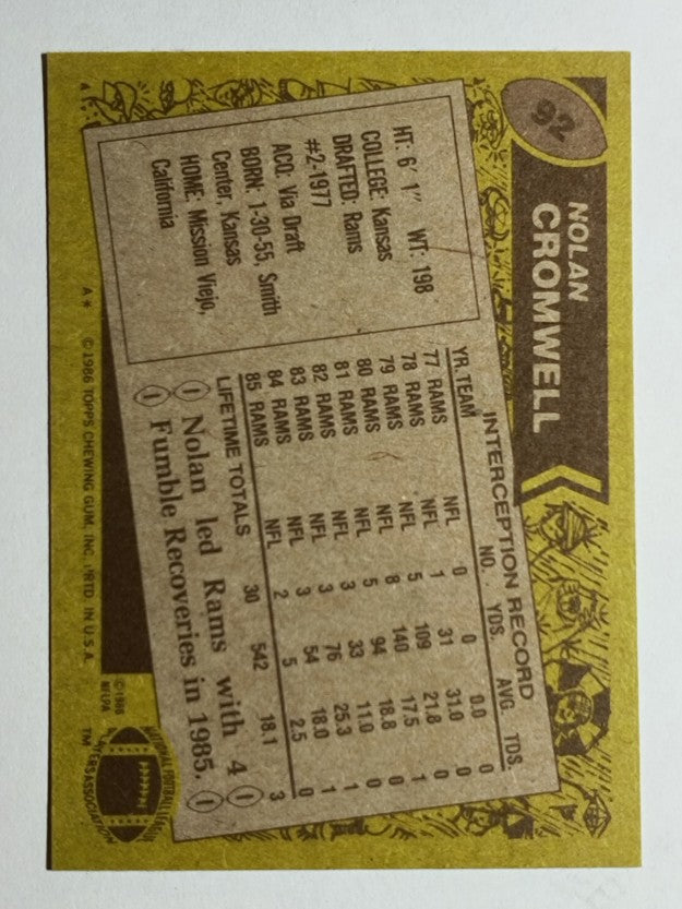 1986 Topps #92 Nolan Cromwell