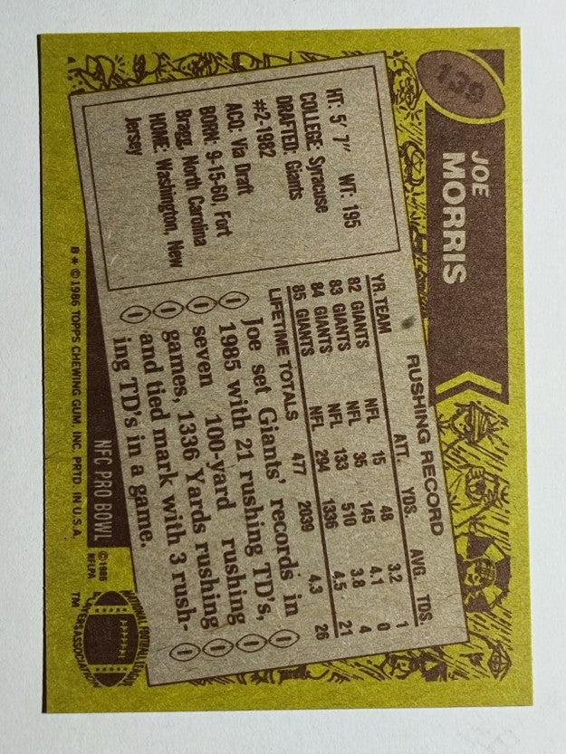 1986 Topps #139 Joe Morris