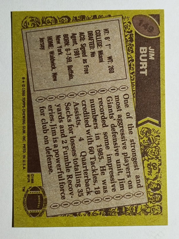 1986 Topps #149 Jim Burt