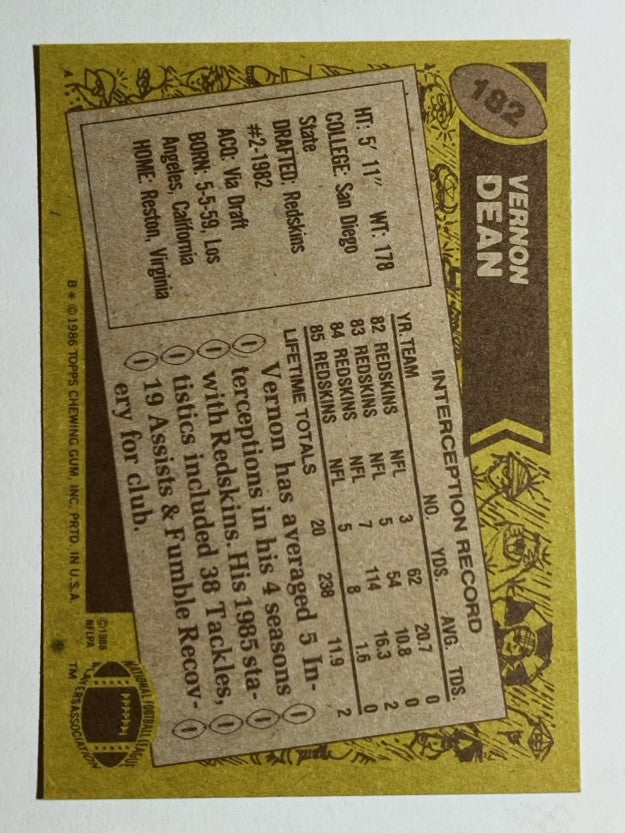 1986 Topps #182 Vernon Dean