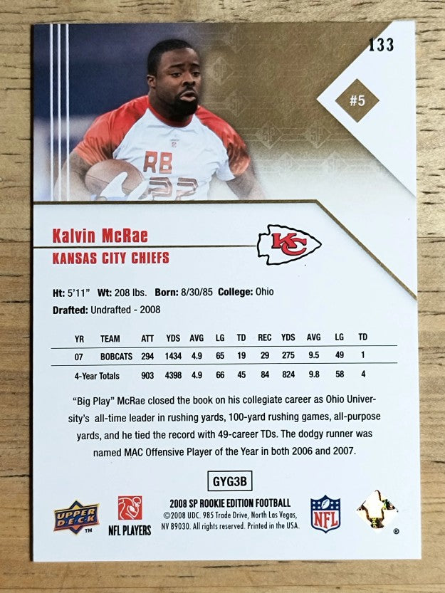 2008 SP Rookie Edition #133 Kalvin McRae RC