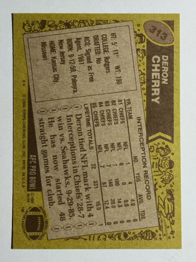 1986 Topps #313 Deron Cherry AP