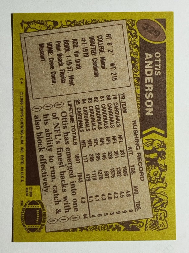 1986 Topps #329 Ottis Anderson