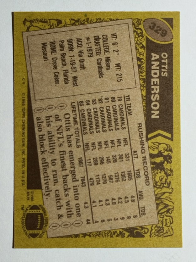1986 Topps #329 Ottis Anderson