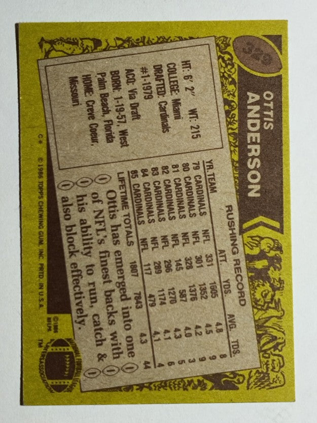 1986 Topps #329 Ottis Anderson