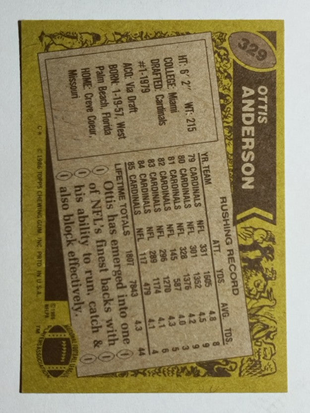 1986 Topps #329 Ottis Anderson
