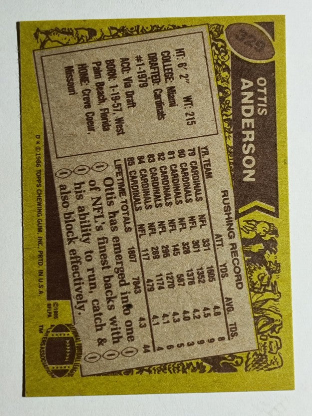 1986 Topps #329 Ottis Anderson