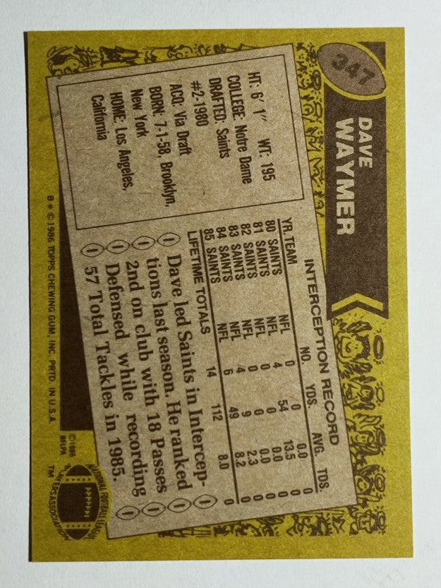 1986 Topps #347 Dave Waymer