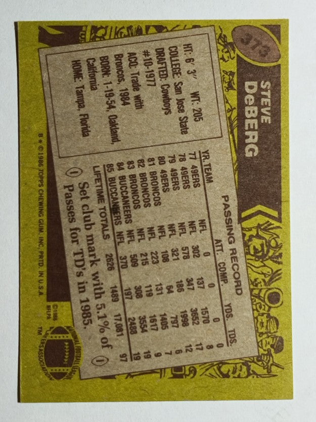 1986 Topps #373 Steve DeBerg