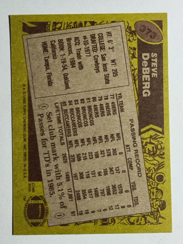 1986 Topps #373 Steve DeBerg