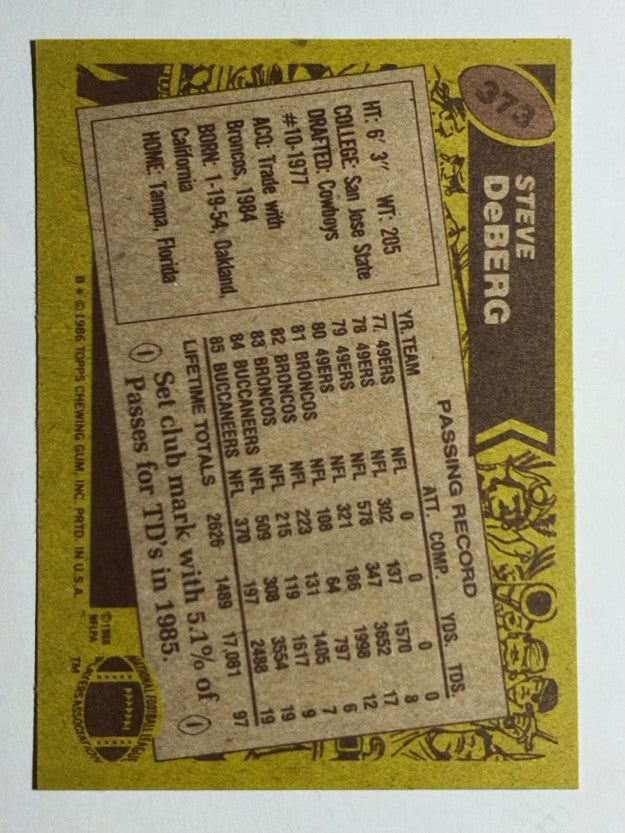 1986 Topps #373 Steve DeBerg
