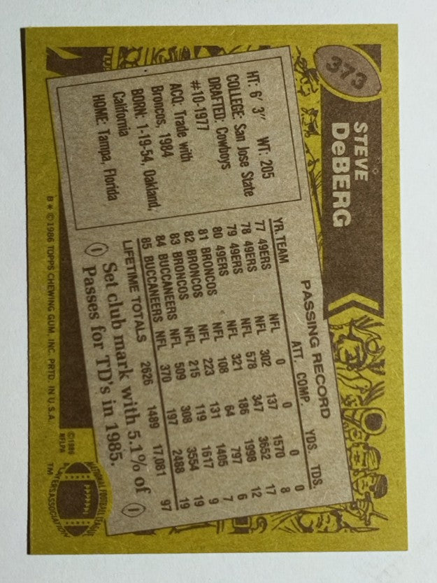 1986 Topps #373 Steve DeBerg