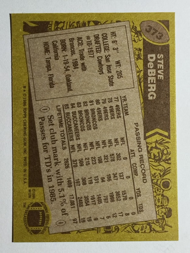 1986 Topps #373 Steve DeBerg