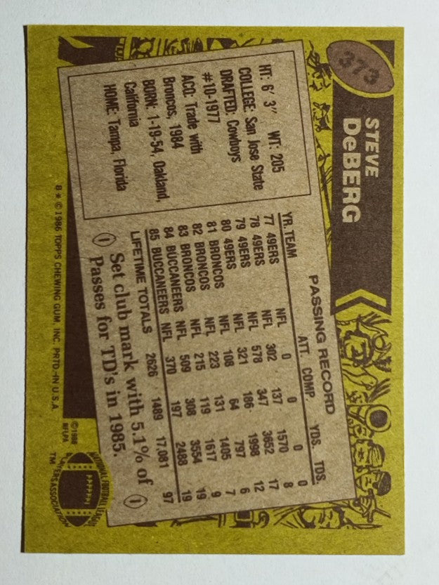 1986 Topps #373 Steve DeBerg
