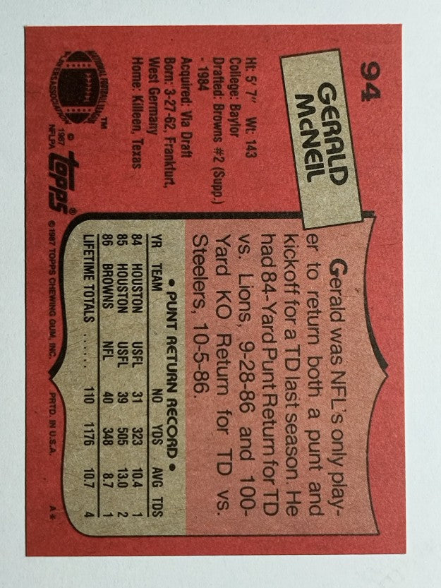 1987 Topps #94 Gerald McNeil RC