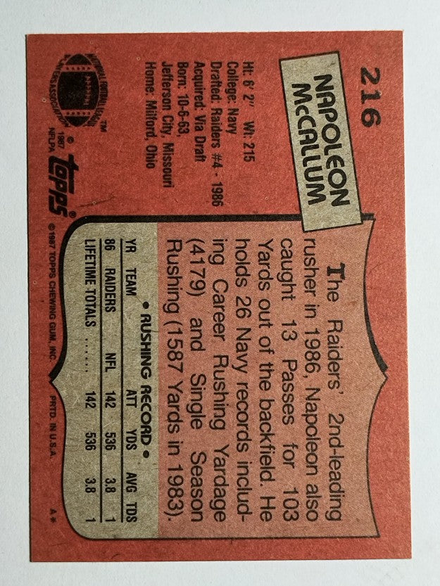 1987 Topps #216 Napoleon McCallum RC