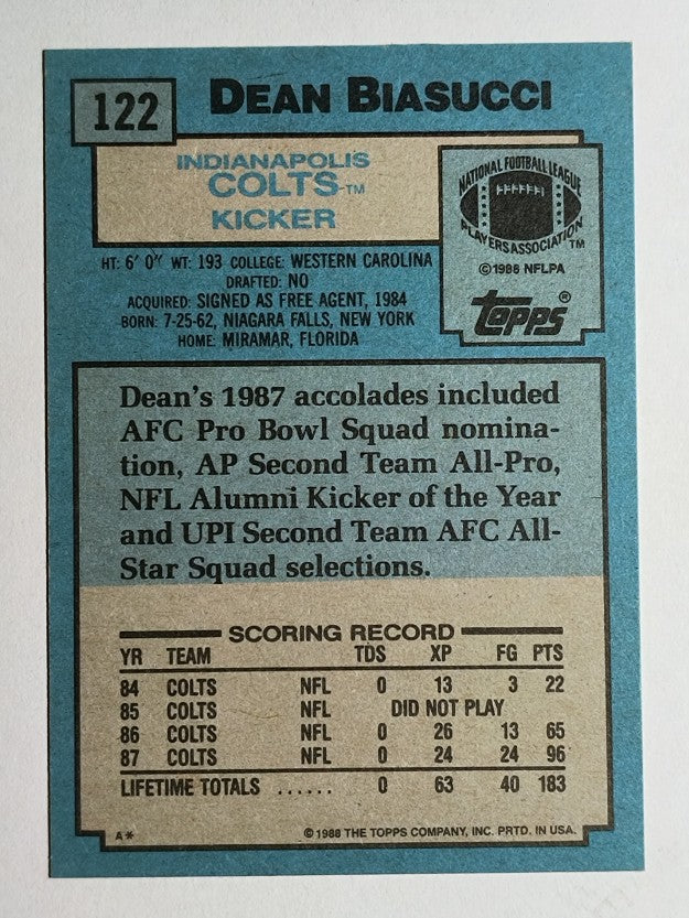 1988 Topps #122 Dean Biasucci RC