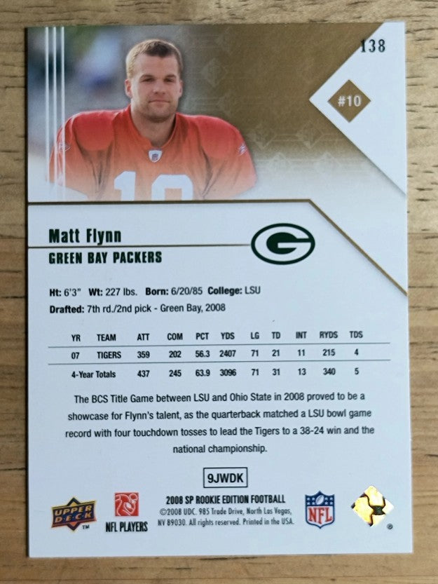 2008 SP Rookie Edition #138 Matt Flynn RC
