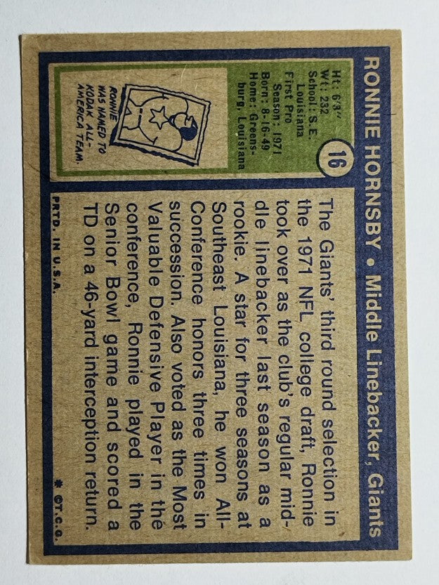 1972 Topps #16 Ron Hornsby RC (VGEX)