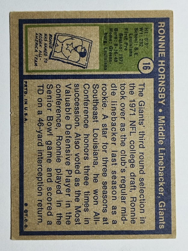 1972 Topps #16 Ron Hornsby RC (GOOD)