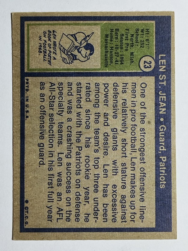 1972 Topps #23 Len St. Jean (VGEX)