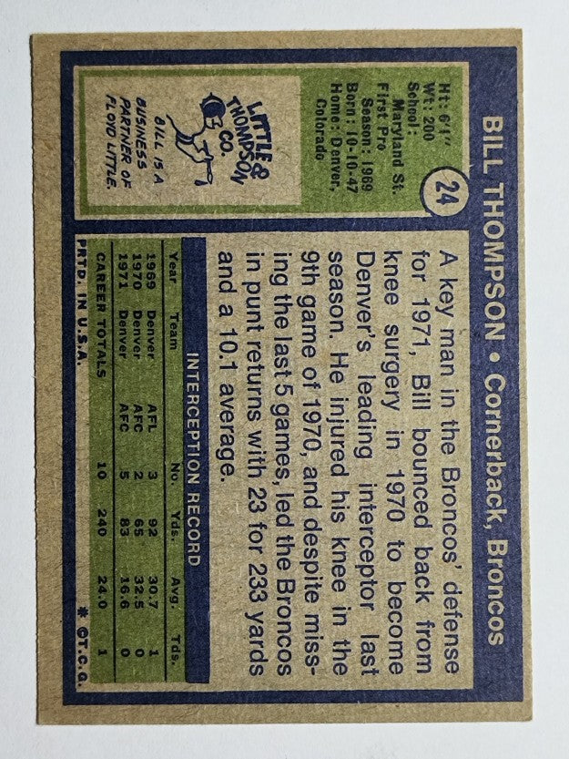 1972 Topps #24 Bill Thompson (VGEX)