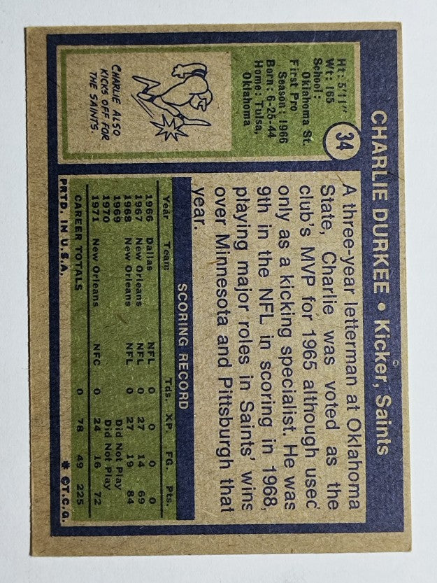 1972 Topps #34 Charlie Durkee (VG)