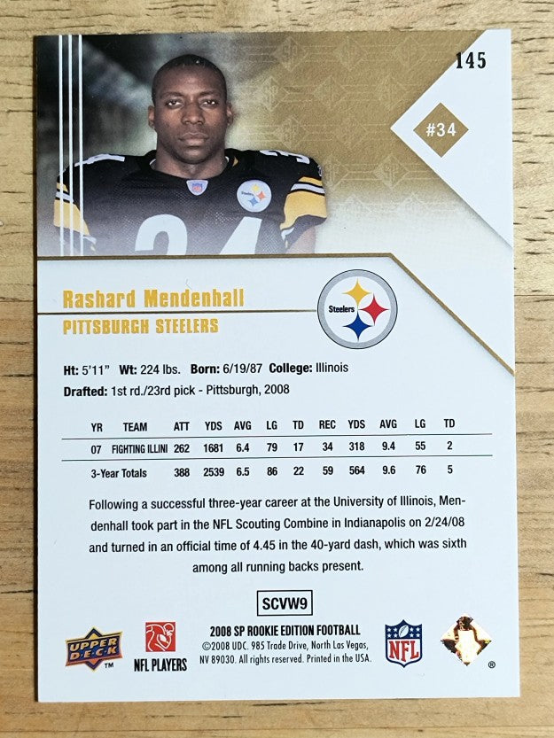 2008 SP Rookie Edition #145 Rashard Mendenhall RC