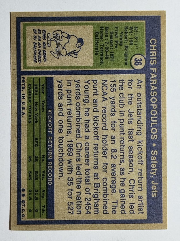 1972 Topps #36 Chris Farasopoulos RC (VG)