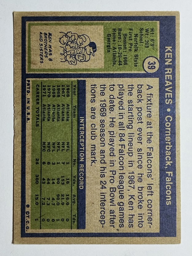 1972 Topps #39 Ken Reaves (VGEX)