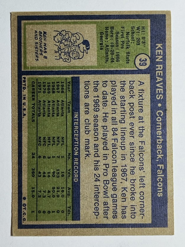 1972 Topps #39 Ken Reaves (VGEX)