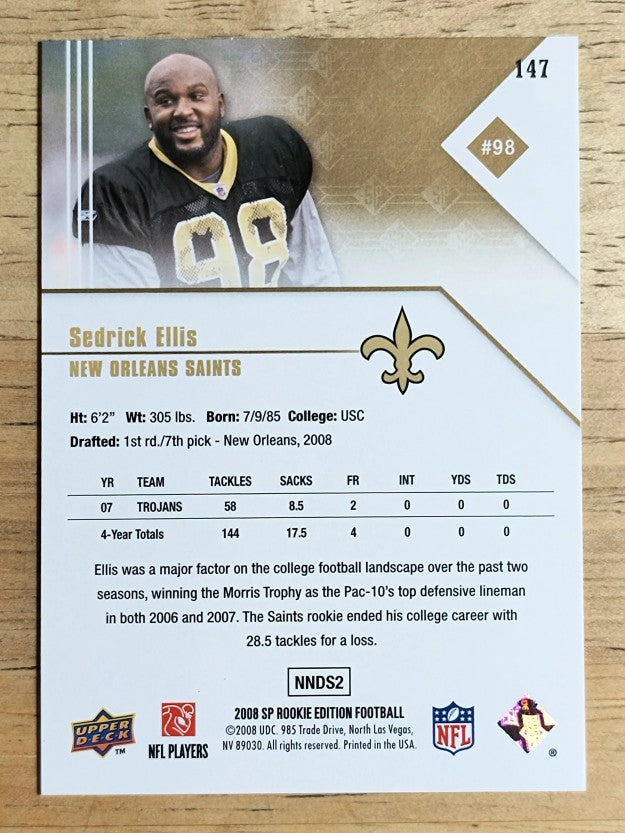 2008 SP Rookie Edition #147 Sedrick Ellis RC