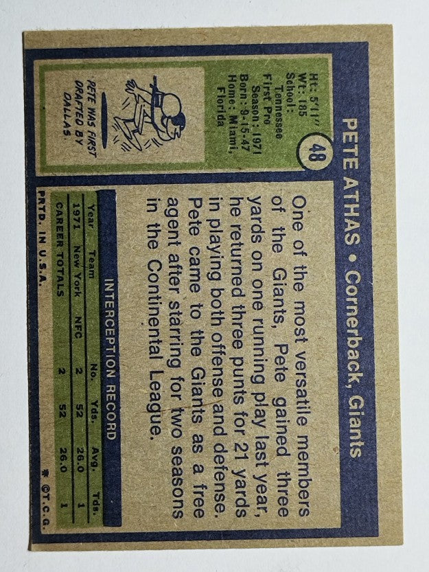 1972 Topps #48 Pete Athas RC (EX)