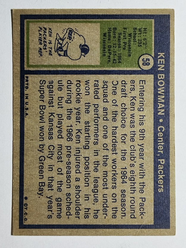 1972 Topps #58 Ken Bowman (VG)
