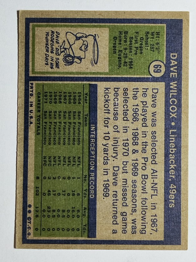 1972 Topps #69 Dave Wilcox (VGEX)