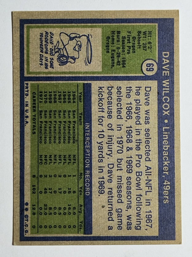 1972 Topps #69 Dave Wilcox (EX)