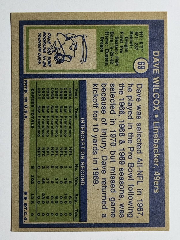 1972 Topps #69 Dave Wilcox (EX)