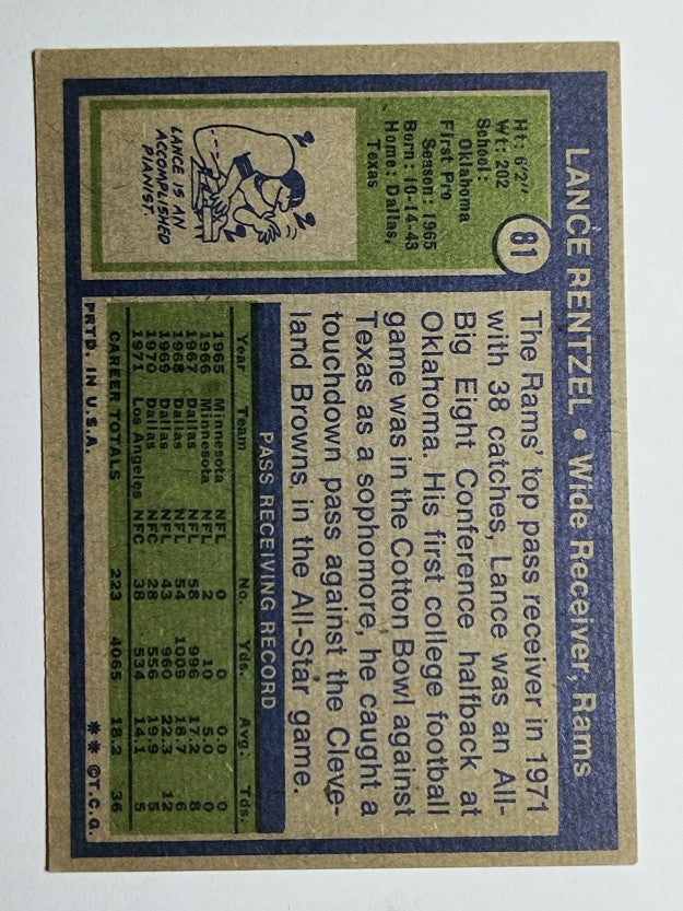 1972 Topps #81 Lance Rentzel (EX)