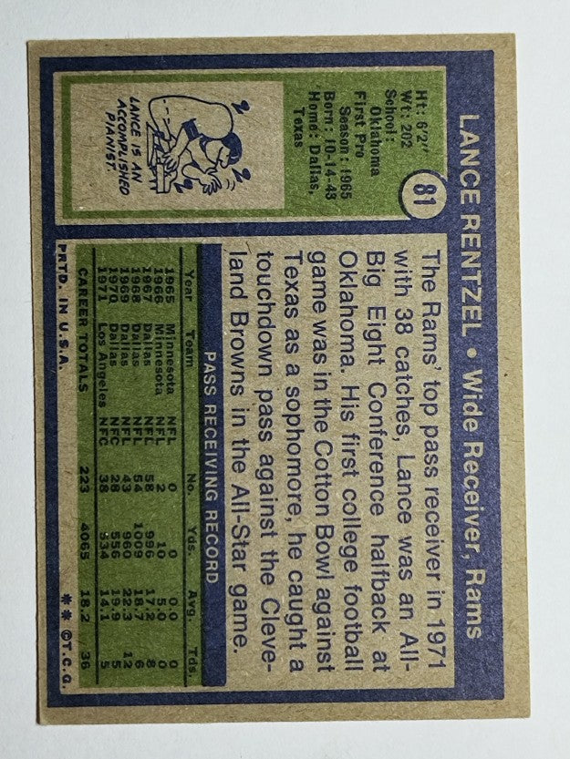 1972 Topps #81 Lance Rentzel (EX)
