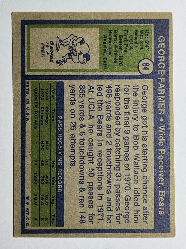 1972 Topps #84 George Farmer RC (VGEX)