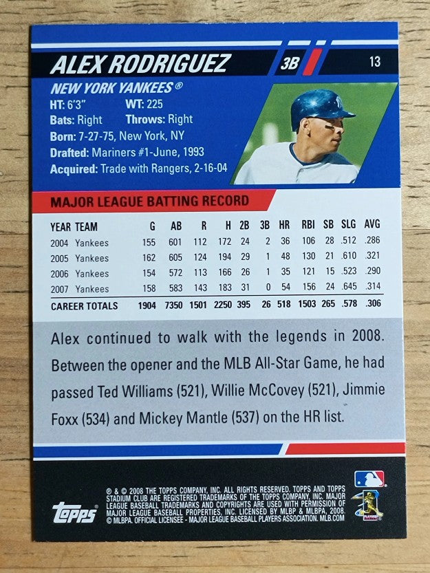 2008 Stadium Club #13 Alex Rodriguez