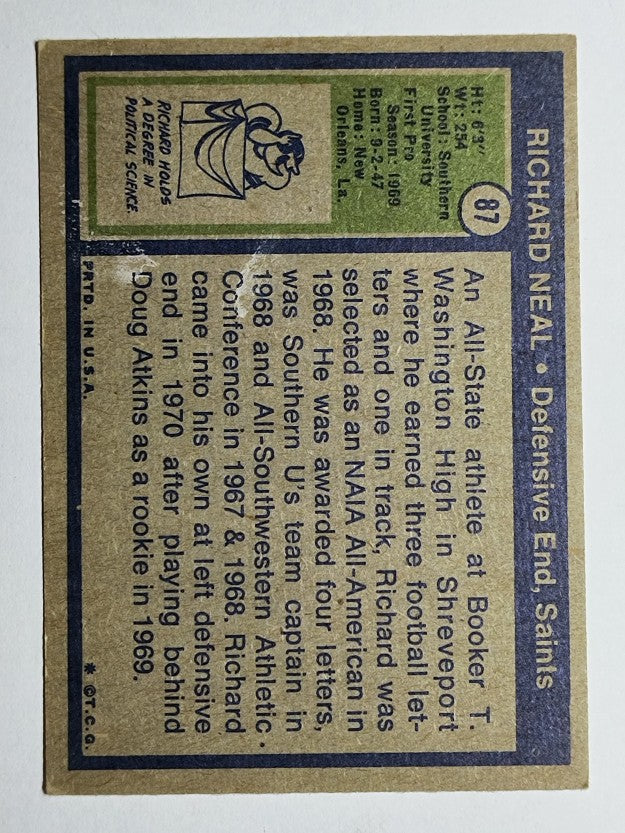 1972 Topps #87 Richard Neal RC (VGEX)
