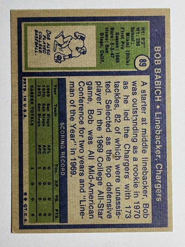 1972 Topps #89 Bob Babich RC (VGEX)