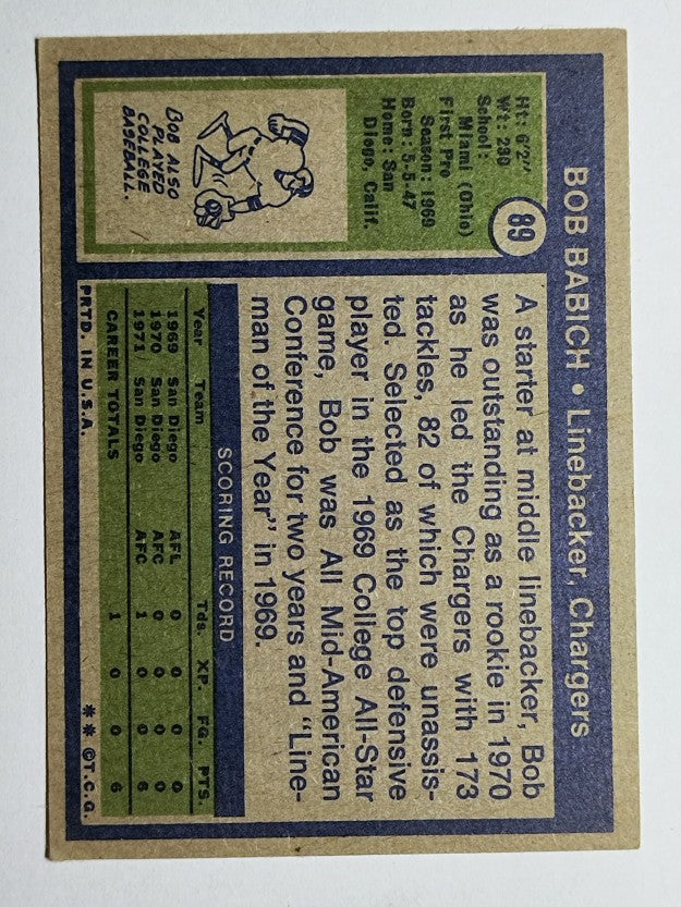 1972 Topps #89 Bob Babich RC (VGEX)