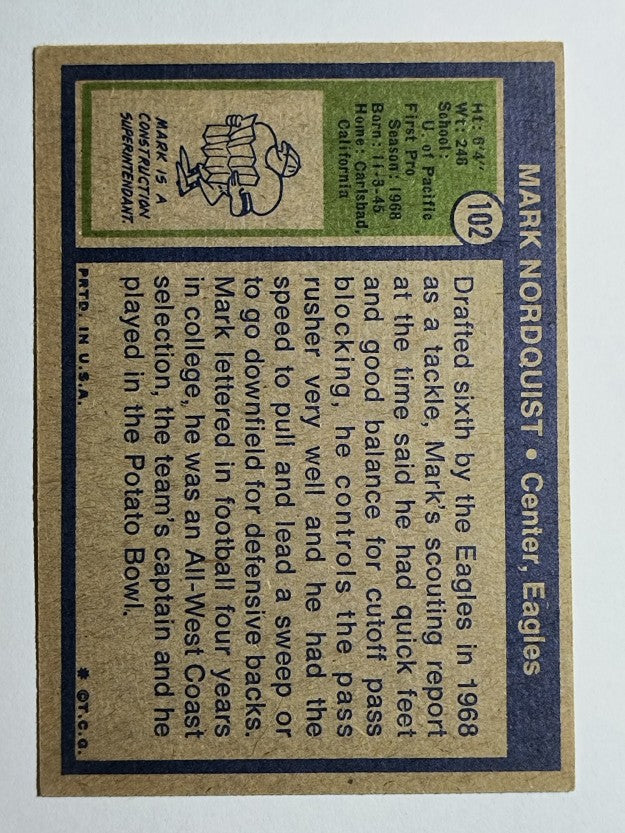 1972 Topps #102 Mark Nordquist RC (VG)
