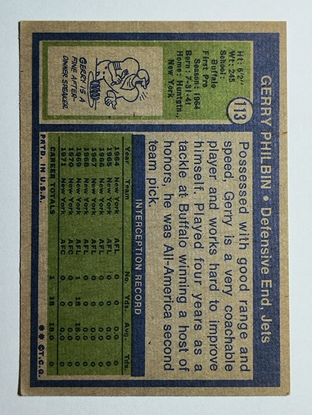 1972 Topps #113 Gerry Philbin (VG)