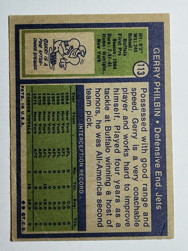 1972 Topps #113 Gerry Philbin (GOOD)