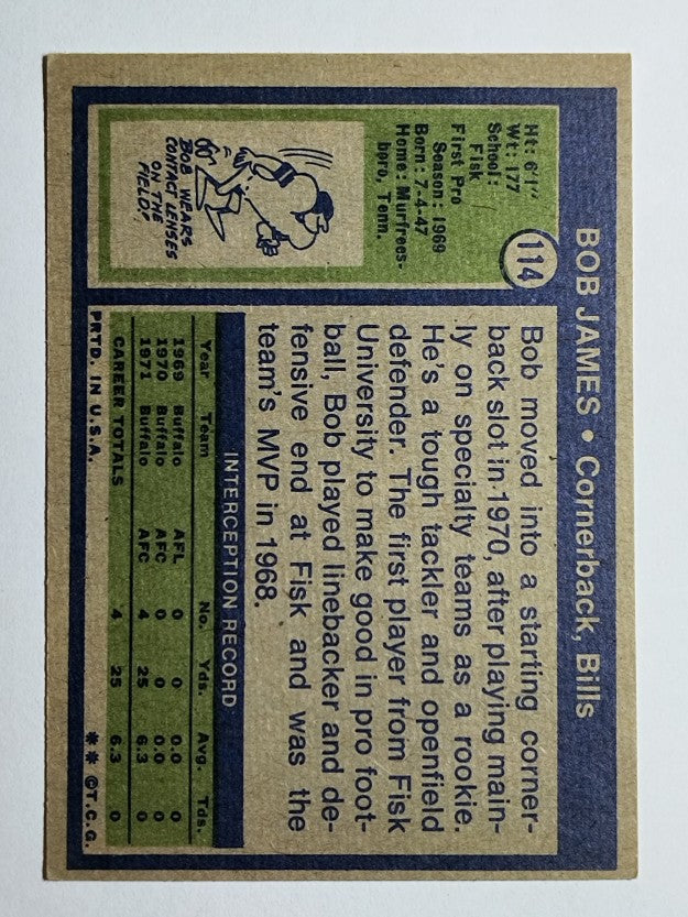 1972 Topps #114 Bob James RC (EX)