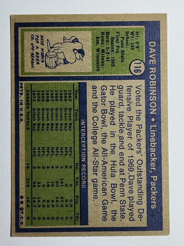 1972 Topps #116 Dave Robinson (EX)